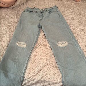 Levi's Blue Straight Leg Jeans with Distressed Details